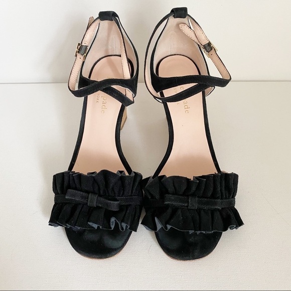 Kate Spade Dawson Black Wedge Sandals - 6 - Picture 4 of 13